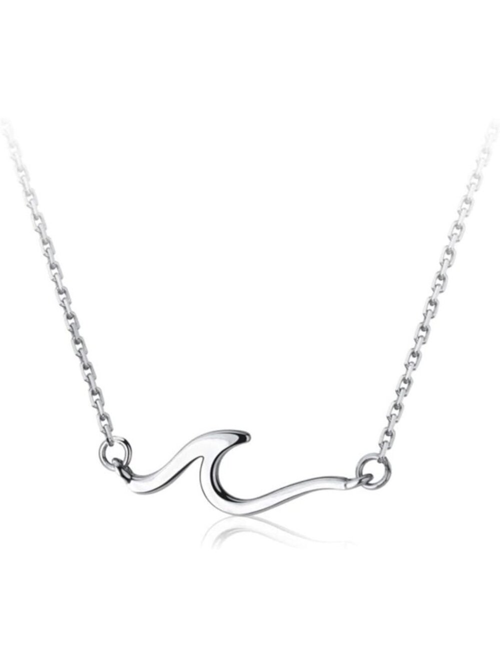 Ocean Wave Pendant Necklace for Women - 925 Sterling Silver, Adjustable 18